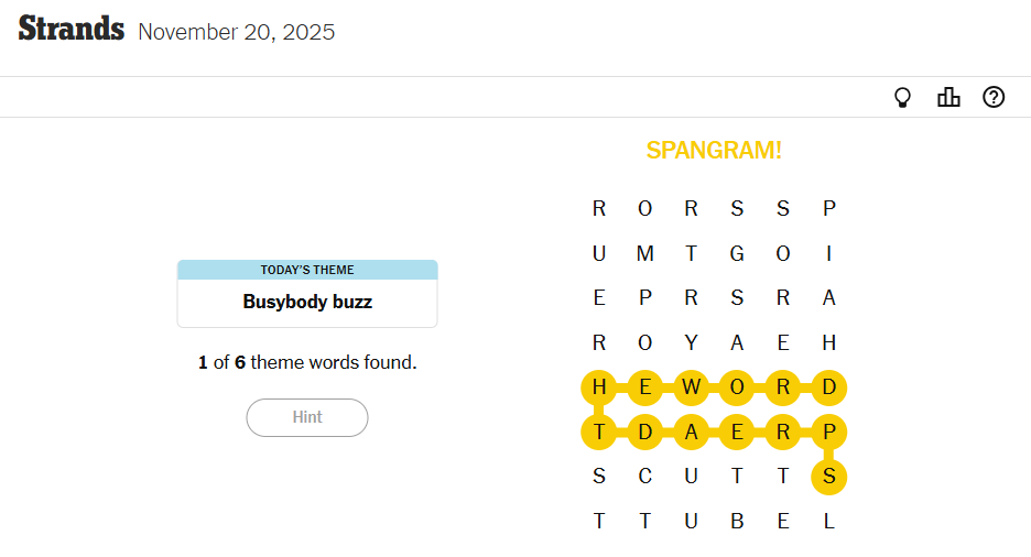Today’s NYT Strands Spangram Answer For November 20, 2025